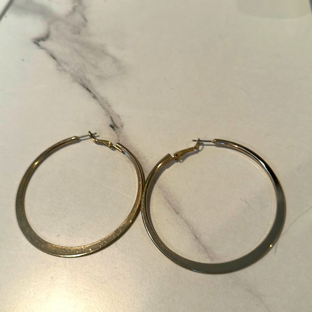 Vintage Large gold tone hoop earrings.